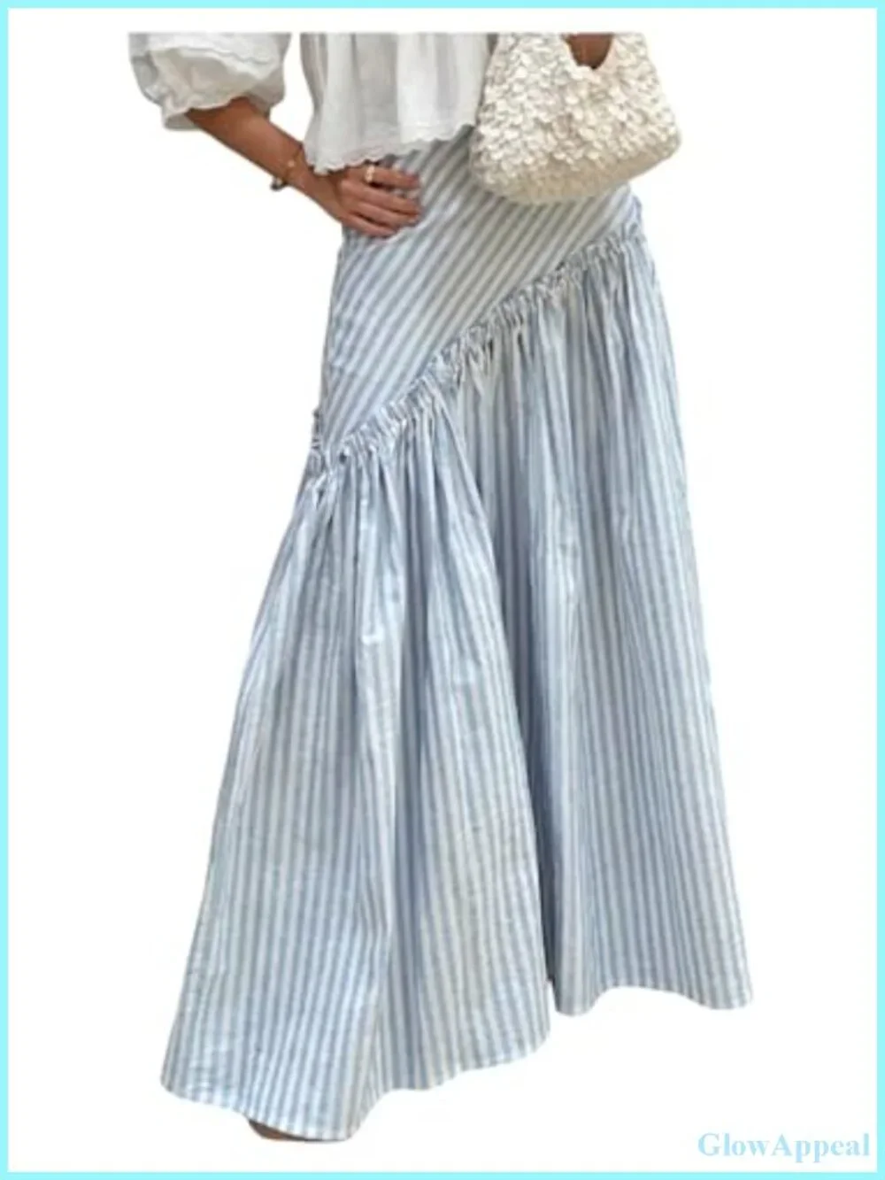 Striped Frill Ruffle A-Line Flowy Maxi Skirt, Summer Casual